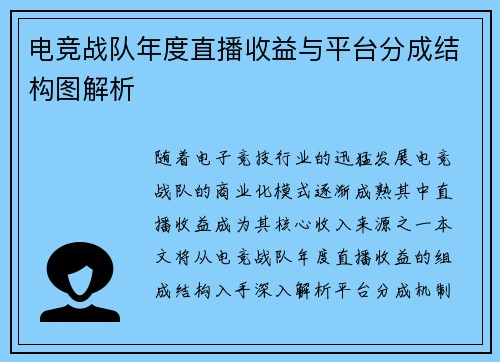 电竞战队年度直播收益与平台分成结构图解析